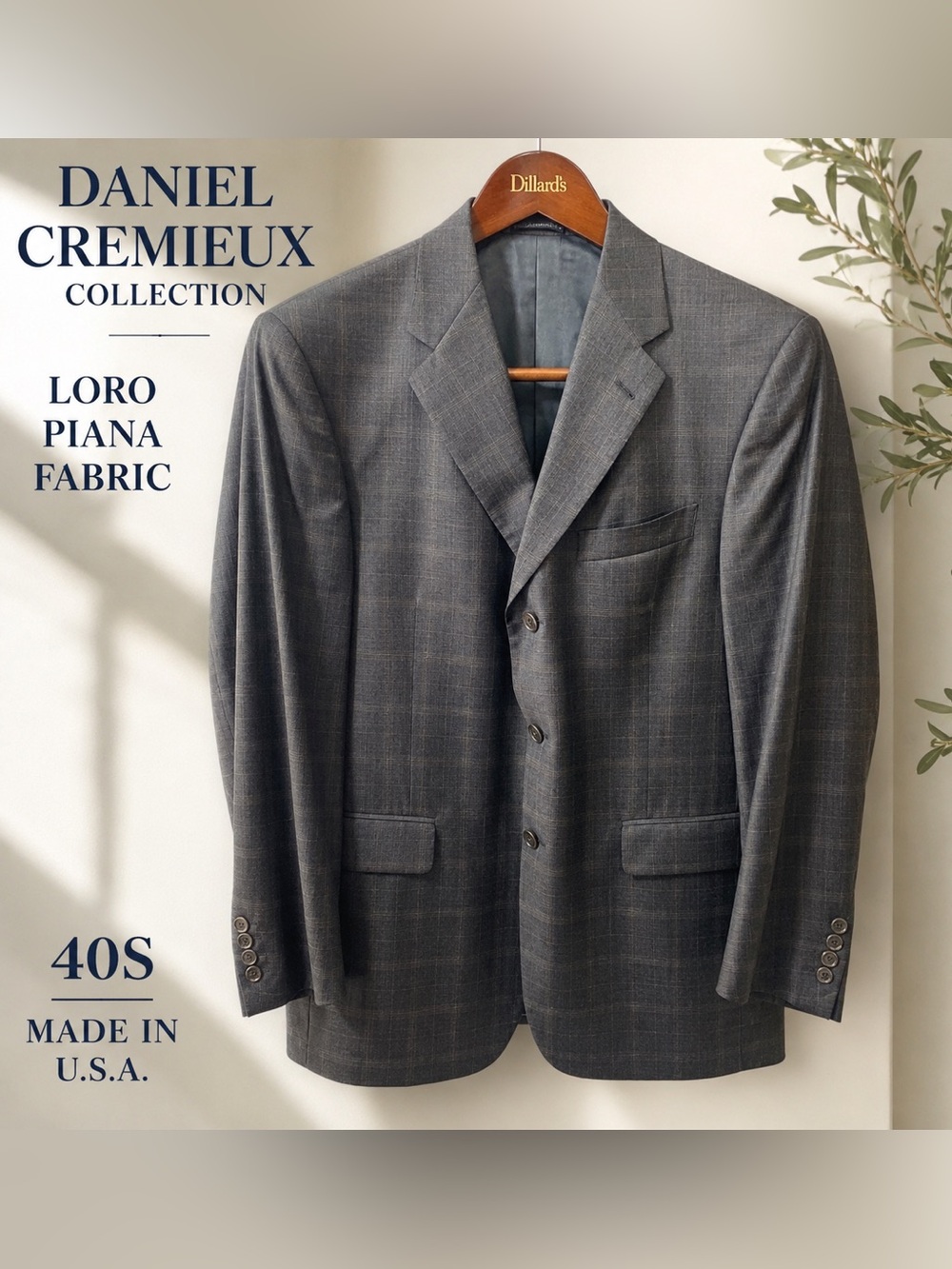 Daniel Cremieux Collection 40S Loro Piana Fabric Gray Plaid Blazer Made USA